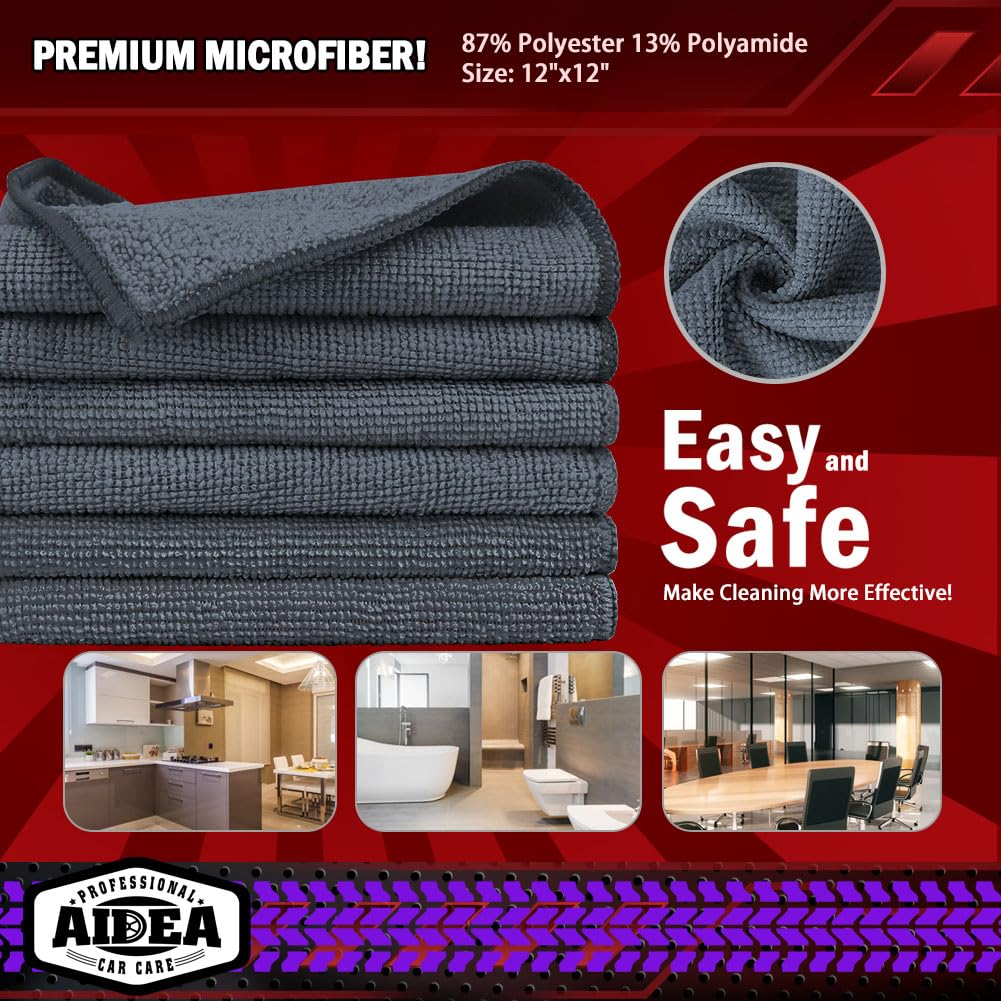 AIDEA Microfiber Cleaning Cloth-50PK, Microfiber Towels for Cars, 12"×12"