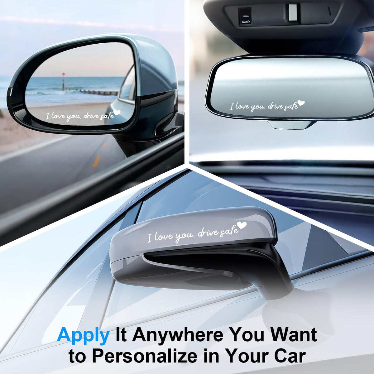 JUSTTOP 4PCS Car Decal,Decorative Rearview Mirror Sticker,I Love You Drive Safe Car Sticker,Auto Sticker and Decal,Car Decor for Women,Car Accessories,Fits Most Vehicles,Direct-Stick(Black&Red)
