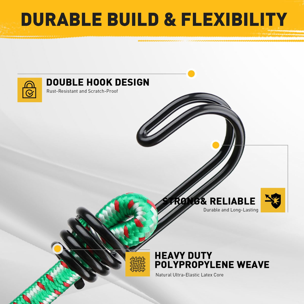 Bungee Cords Heavy Duty Outdoor: 20 Pcs Premium Rubber Bungee Cords with Hooks in a Storage Jar Includes 10", 18", 24", 30", 36", 48" Bungee Cord for Camping, Tent, Fastening Items