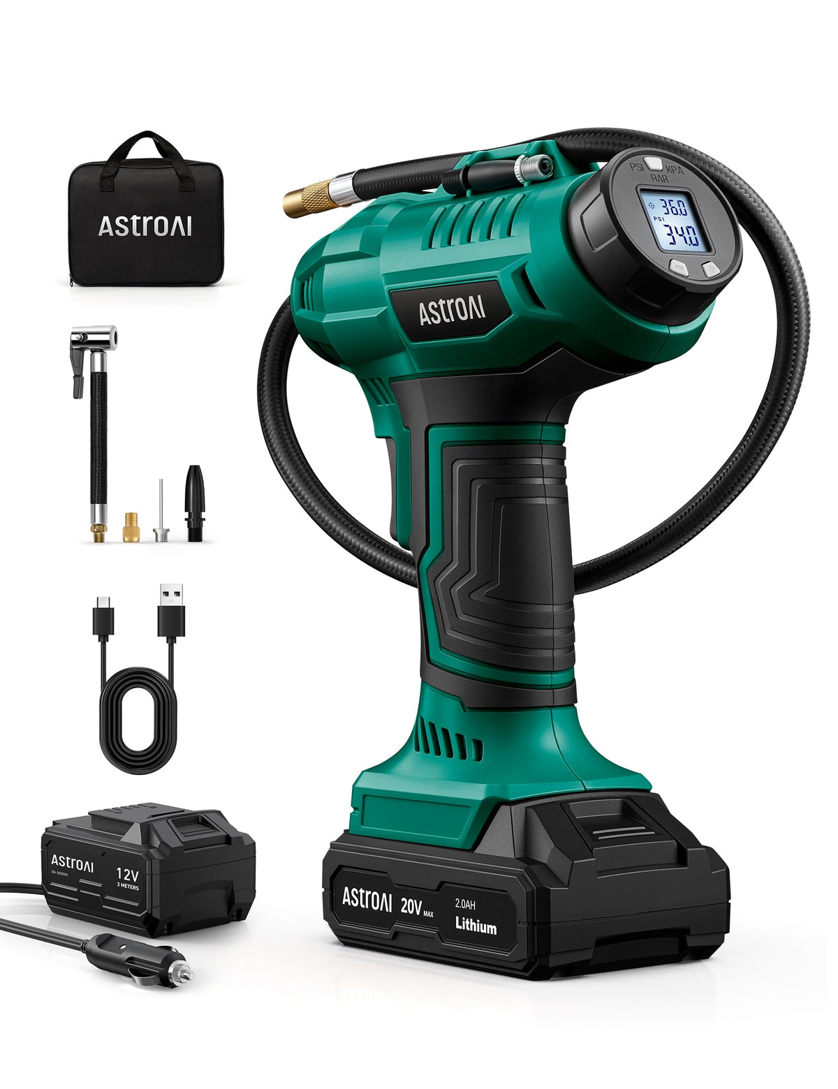 AstroAI Cordless Tire Inflator Portable Air Compressor 160PSI 12VDC Battery