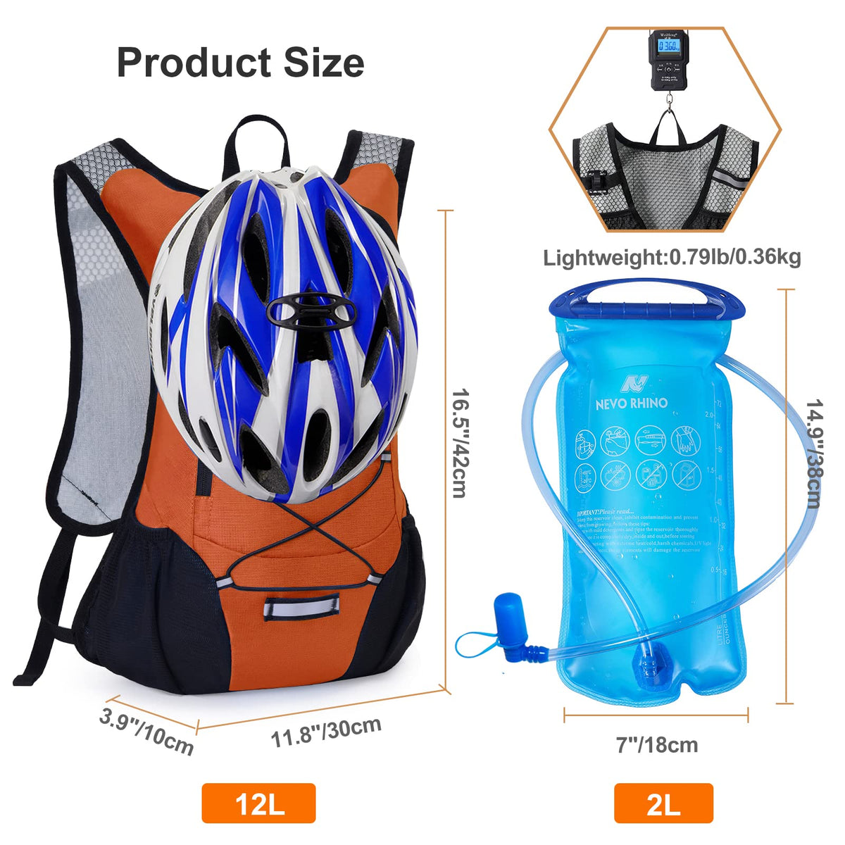 Lightweight Hydration Backpack, Running Backpack with 2L Water Bladder