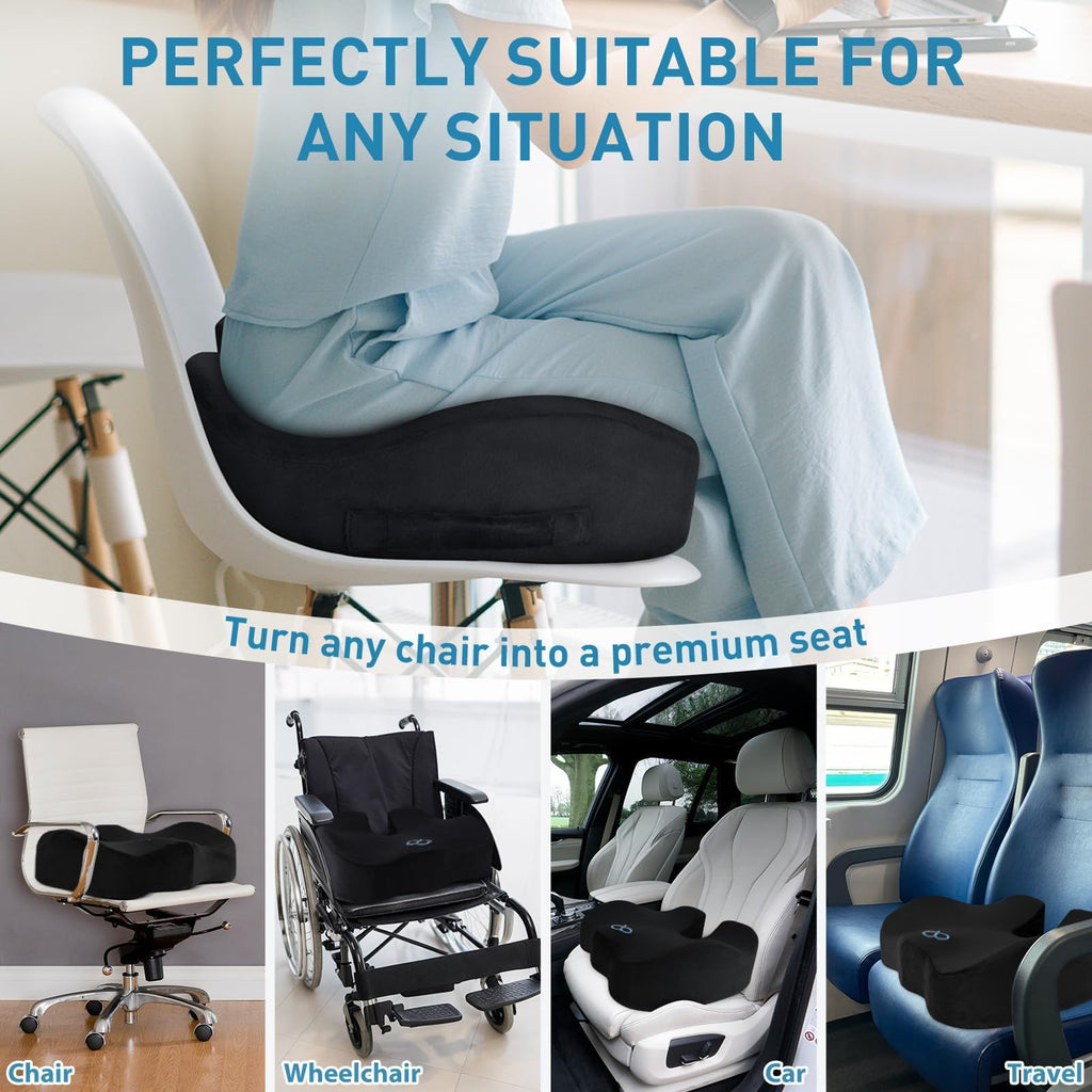 BlissTrends Memory Foam Seat Cushion for Office Chair & Car Seat, Black