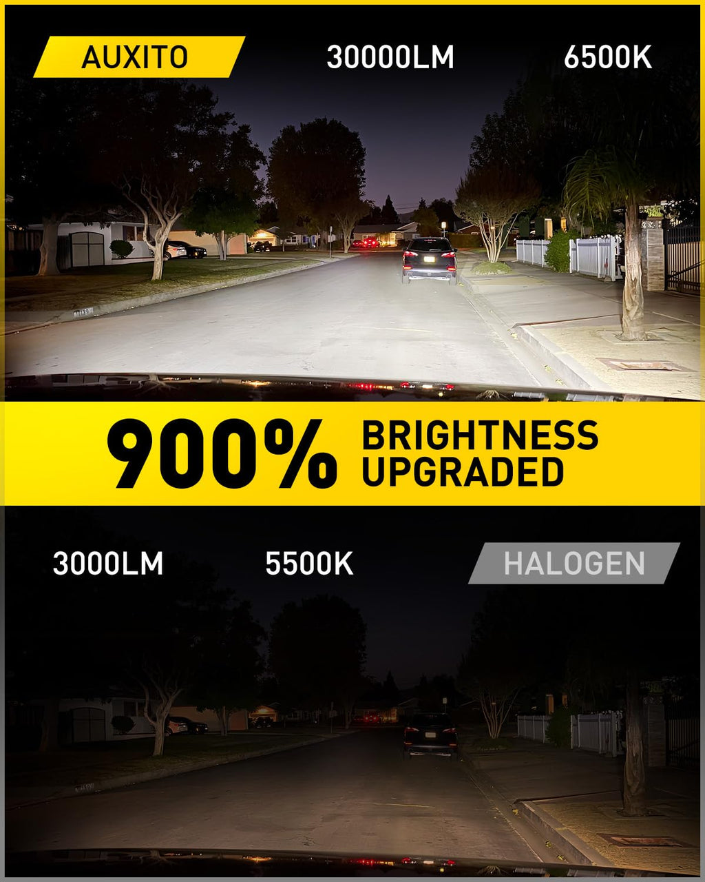 AUXITO H11 9005 LED Bulb, 900% Ultra-Bright, 6500K 68000LM Light, Plug and Play, Long Lifespan, No Flicker, 99% Compatibility, Pack of 4