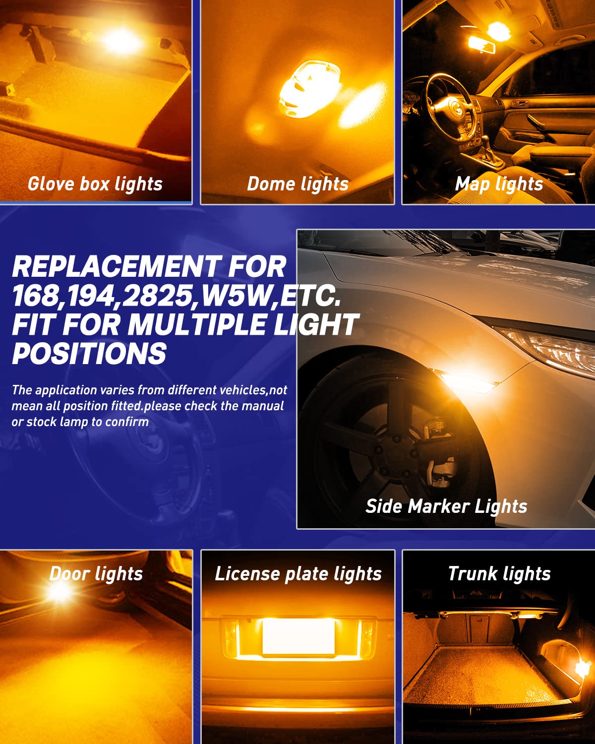 AUTOONE 194 LED License Plate Light 300% High Brightness T10 168 2825 W5W Bulbs for Dome Map Door Courtesy Interior Car 6500K White, Pack of 2
