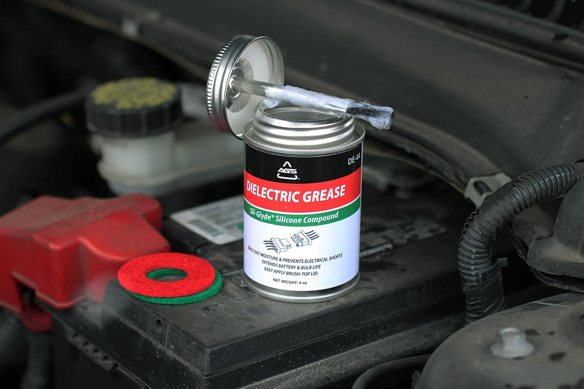 AGS Dielectric Grease for Electrical Connectors – 4oz Silicone Grease for Spark Plugs, Battery Terminals, Wiring & Connectors, Made in USA Since 1931, Brush-Top Can for Precise, Mess-Free Application