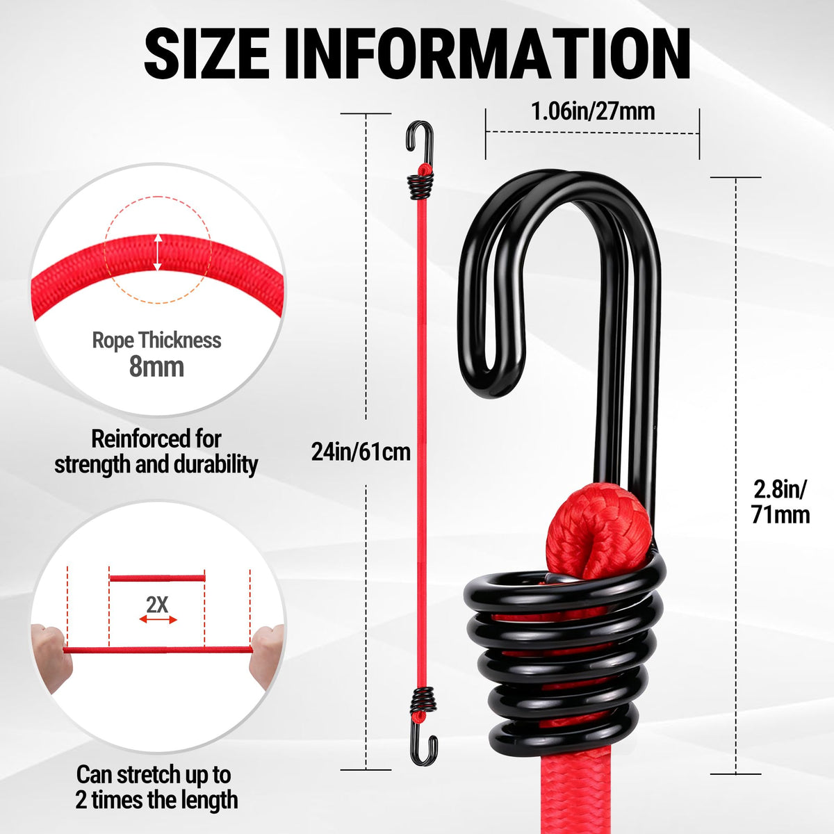 WORKPRO Bungee Cords with Hooks, Heavy Duty Outdoor Bungee Strap, 22-Piece
