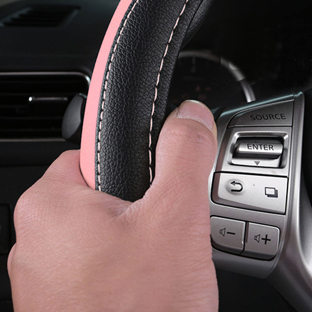 Leather Car Steering Wheel Cover, Universal Fit for Most Cars, Beige