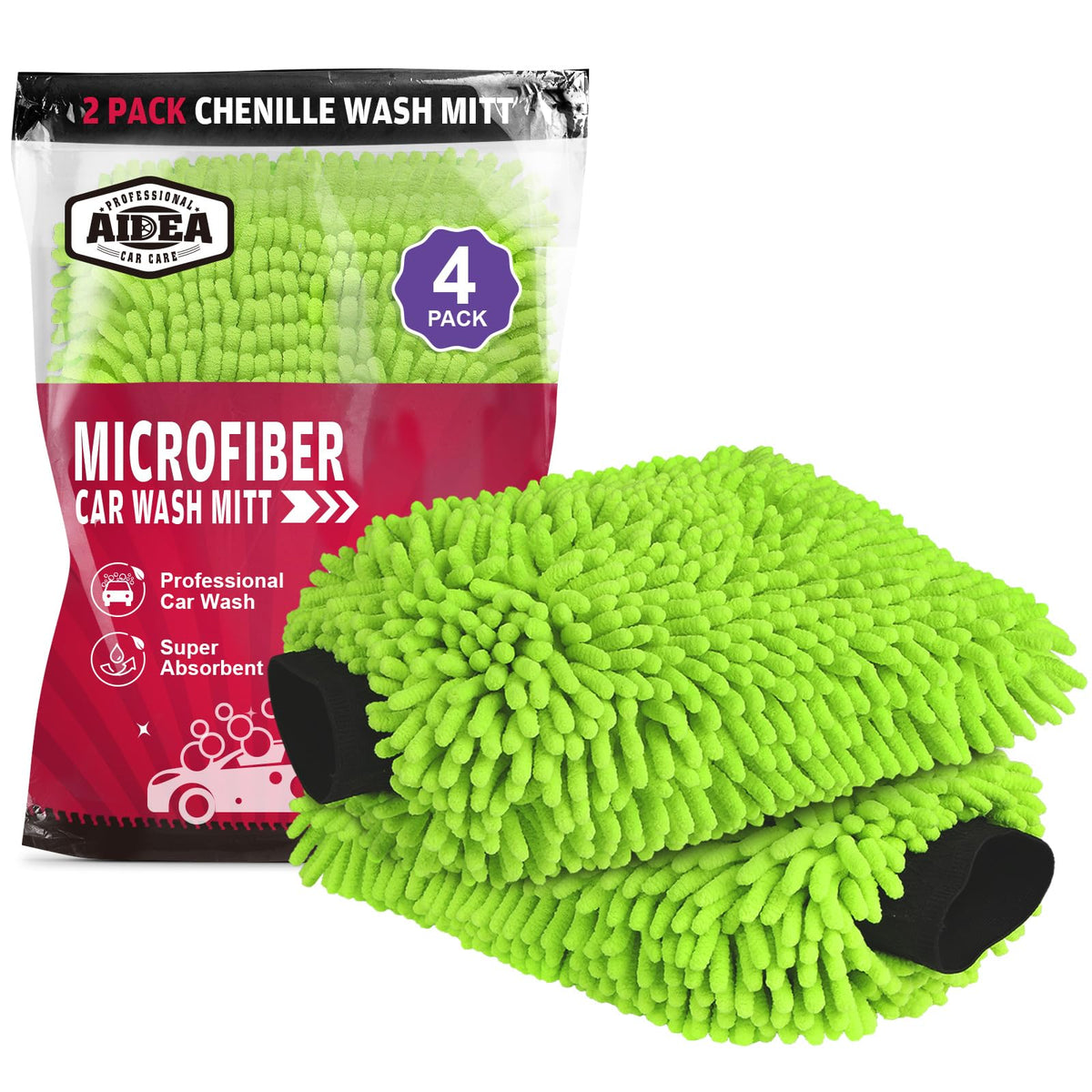 AIDEA Car Wash Mitt Microfiber-2PK, Car Wash Brush, Green, 7.12''X10.14''