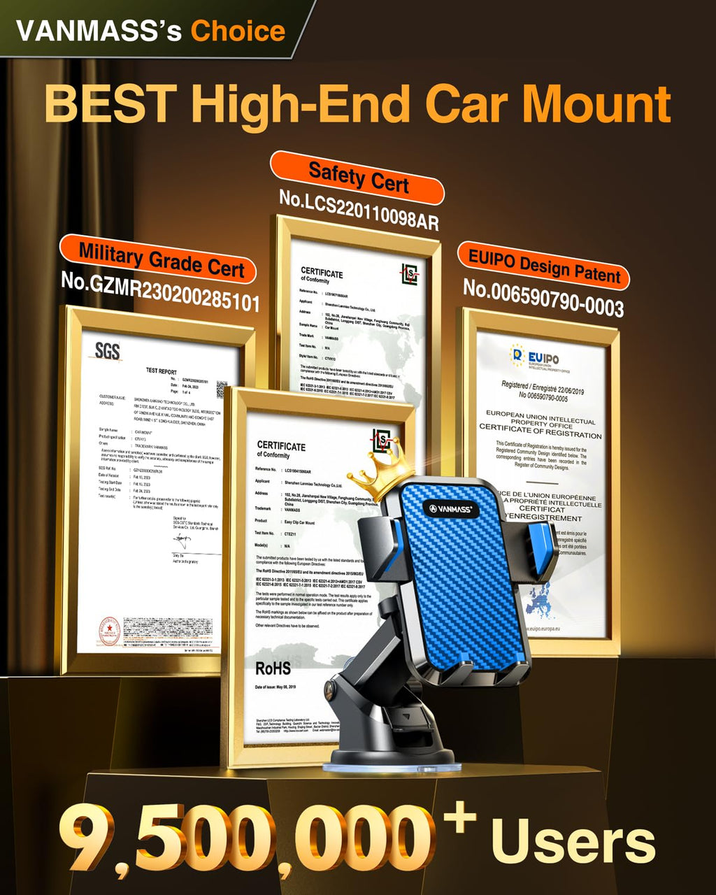 VANMASS【85+LBS Strongest Suction & Military-Grade Ultimate Car Phone Mount【Patent Safety Certs】 Cell Phone Holder for Dash Windshield Vent for iPhone 18 17 Pro Max Automobile Interior Sets, Ink Black