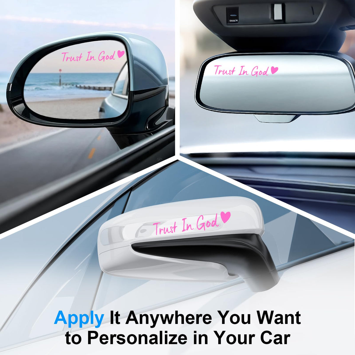JUSTTOP 4PCS Car Decal,Decorative Rearview Mirror Sticker,I Love You Drive Safe Car Sticker,Auto Sticker and Decal,Car Decor for Women,Car Accessories,Fits Most Vehicles,Direct-Stick(Black&Red)