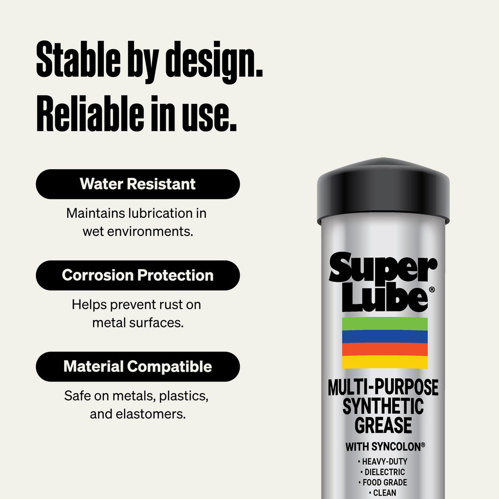 Super Lube Multi-Purpose Synthetic Grease w/ Syncolon - High Temperature, Water & Corrosion Resistant Grease - Workshop & Industrial Use - Food Grade - Translucent White - Tube - 3 oz (21030)
