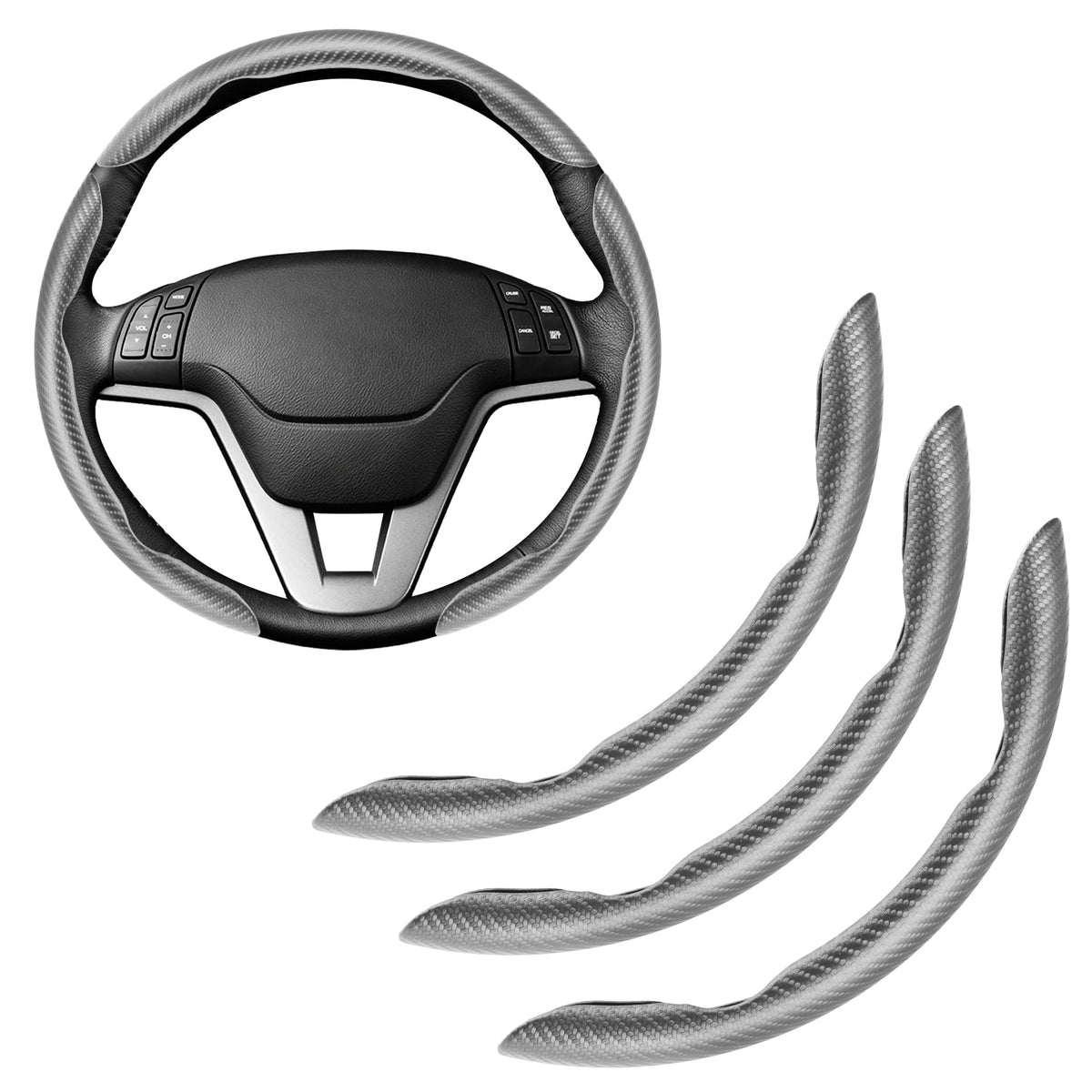 3pcs Carbon Fiber Anti-Skid Steering Wheel Cover, Waterproof & Segmented Butterfly Design, Universal 99% Vehicle Wheel Cover Protector, Car Interior Accessories (Black-3pcs)