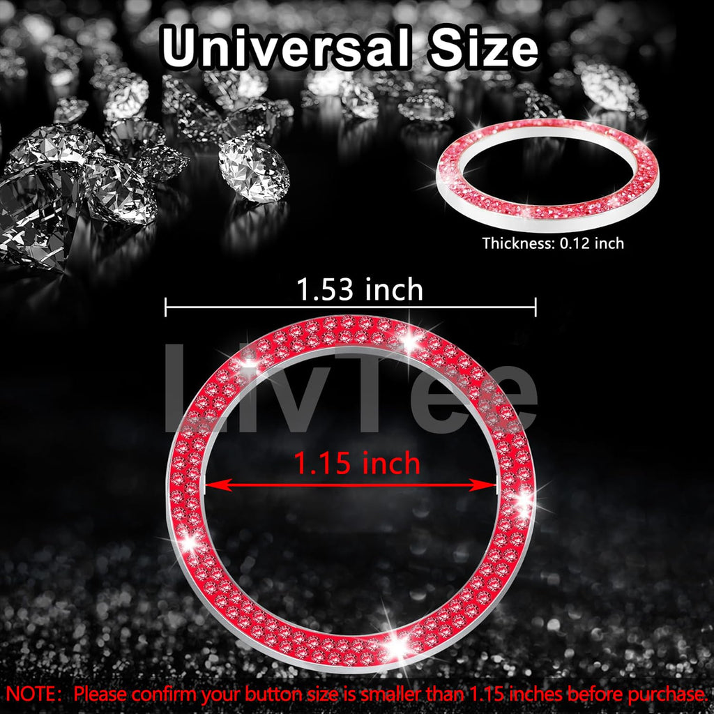 LivTee 2 PCS Crystal Double Rhinestone Car Engine Start Stop Decoration Ring, Bling Car Interior Accessories for Women, Push to Start Button Cover Sticker, Automotive Decals, White