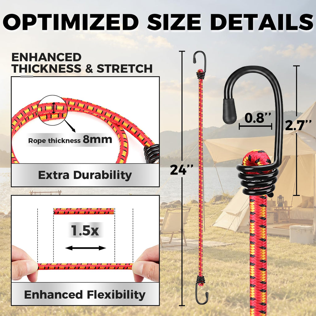 HORUSDY 31-Piece Premium Bungee Cords Assortment Jar, Includes 10”,18”,24”,32”,40” Bungee Cords, 6“ Zip Ties, 8”Canopy/Tarp Ball Ties and Crocodile Mouth Tarp Clips