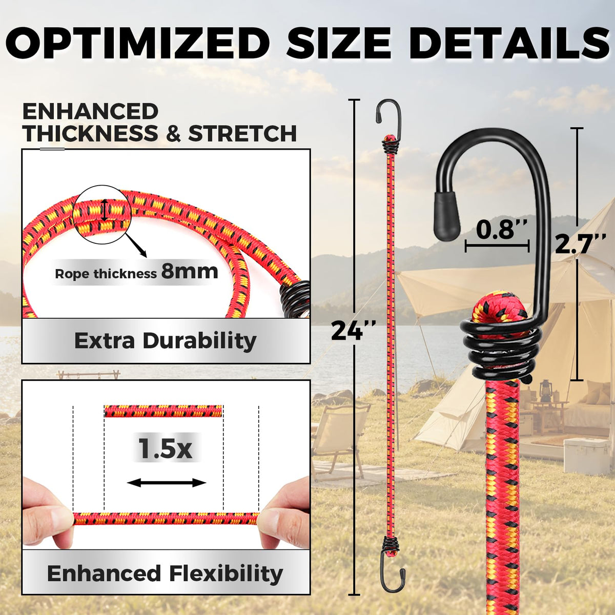 HORUSDY 31-Piece Premium Bungee Cords Assortment Jar, Includes 10”,18”,24”,32”,40” Bungee Cords, 6“ Zip Ties, 8”Canopy/Tarp Ball Ties and Crocodile Mouth Tarp Clips