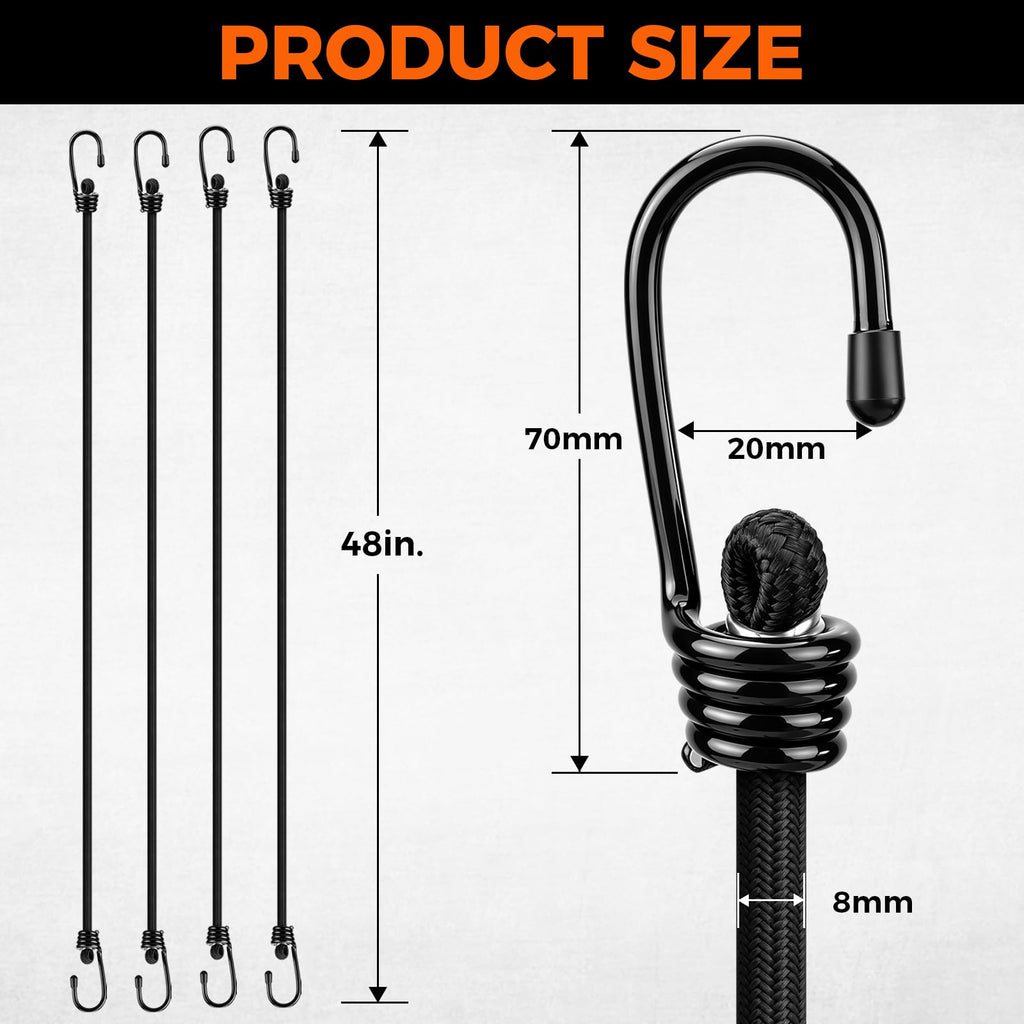 HORUSDY 31-Piece Premium Bungee Cords Assortment Jar, Includes 10”,18”,24”,32”,40” Bungee Cords, 6“ Zip Ties, 8”Canopy/Tarp Ball Ties and Crocodile Mouth Tarp Clips