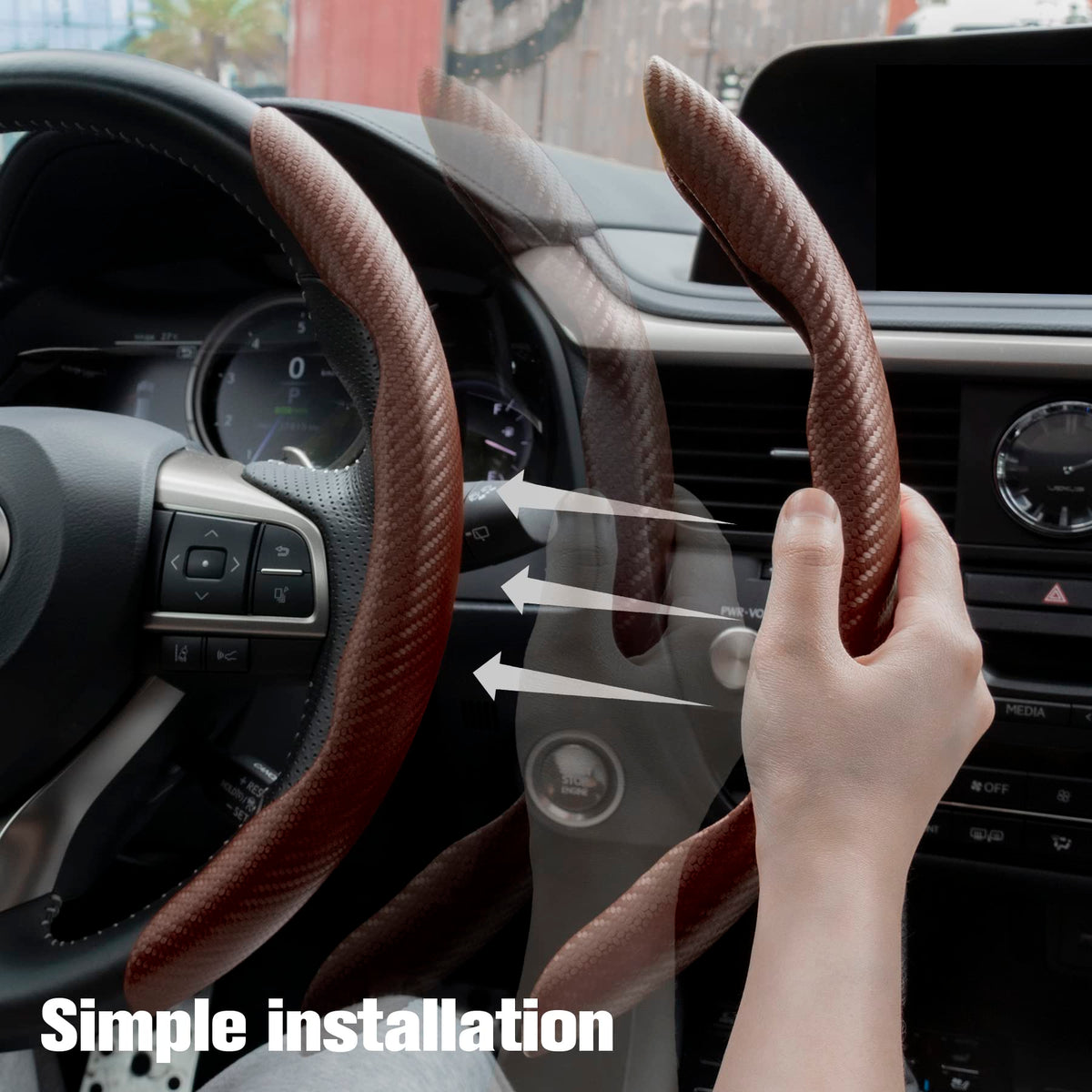 3pcs Carbon Fiber Anti-Skid Steering Wheel Cover, Waterproof & Segmented Butterfly Design, Universal 99% Vehicle Wheel Cover Protector, Car Interior Accessories (Black-3pcs)
