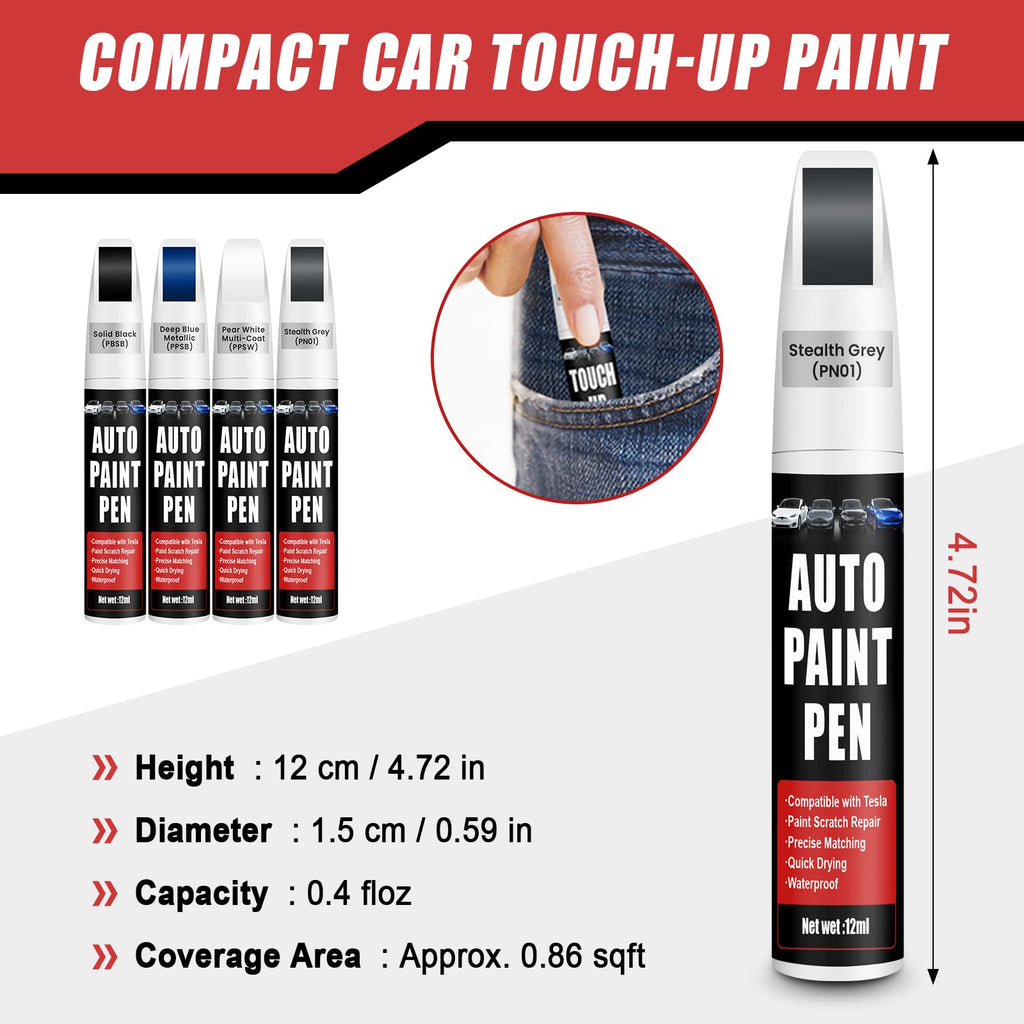 Touch Up Paint for Cars (Pearl White Multi-Coat PPSW), Compatible with Tesla Model Y/3/X/S, 0.4 fl oz Color Accurate 2-in-1 Car Paint Scratch Repair Pen, Easy to Use, Fast-Drying, Long-Lasting