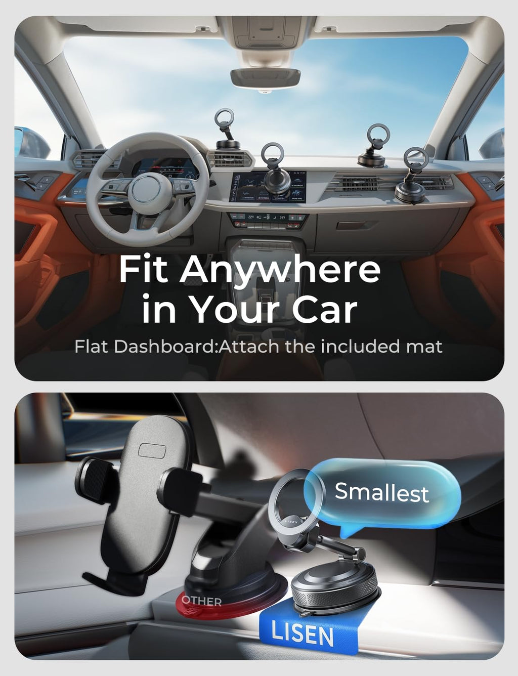 LISEN for MagSafe Car Phone Mount for iPhone 18 Pro Max, Magnet Magnetic Phone Holders for Your Car 2-in-1 Vent Dashboard Magnet Cell Phones Holder Mounts fit iPhone 18 Pro Max 17 16 15 14 13 12