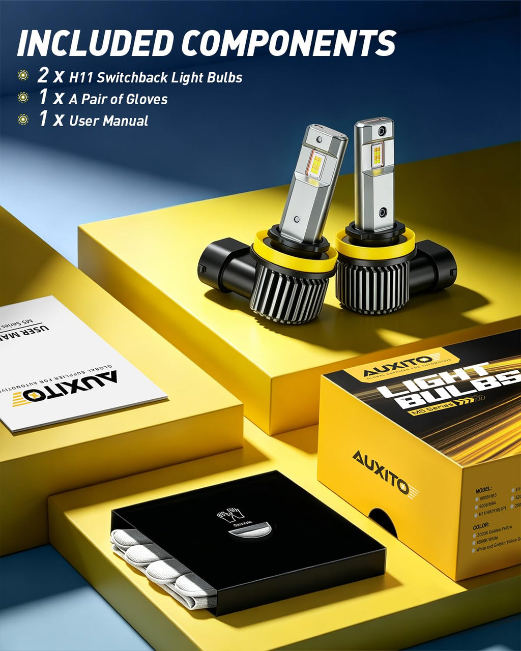 AUXITO H11 H8 H9 LED Bulbs, 80000LM 15X Brighter, 5-Min Plug and Play, 6500K Daylight, 60000H Lifespan, Error-Free, Pack of 2