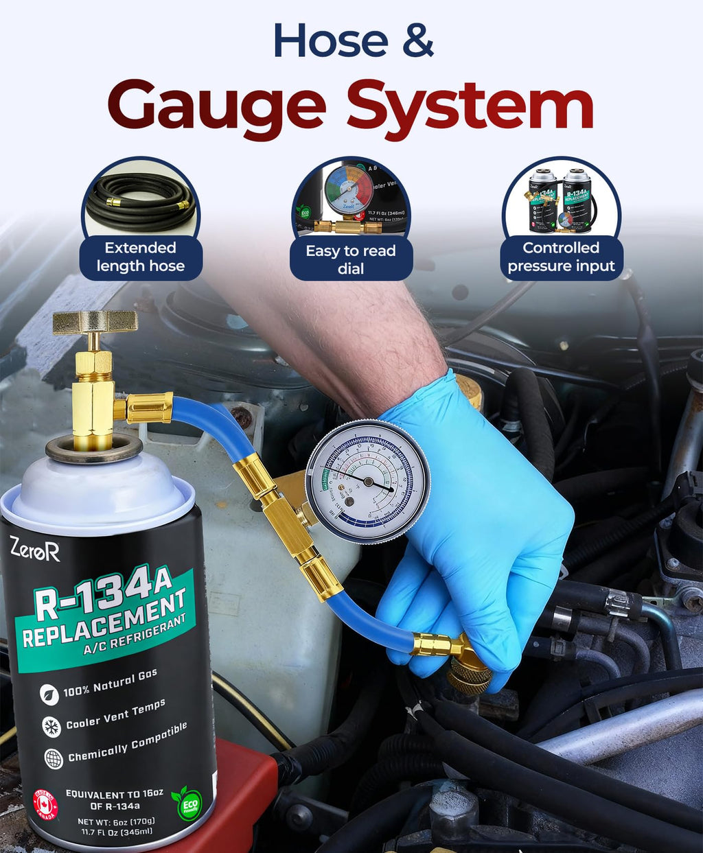ZeroR AC Refrigerant R134a Replacement - Eco-Friendly, 100% Natural Hydrocarbon Gas - Compatible and Easy to Install with R134a A/C Recharge Systems - 3 Cans (6oz Each)