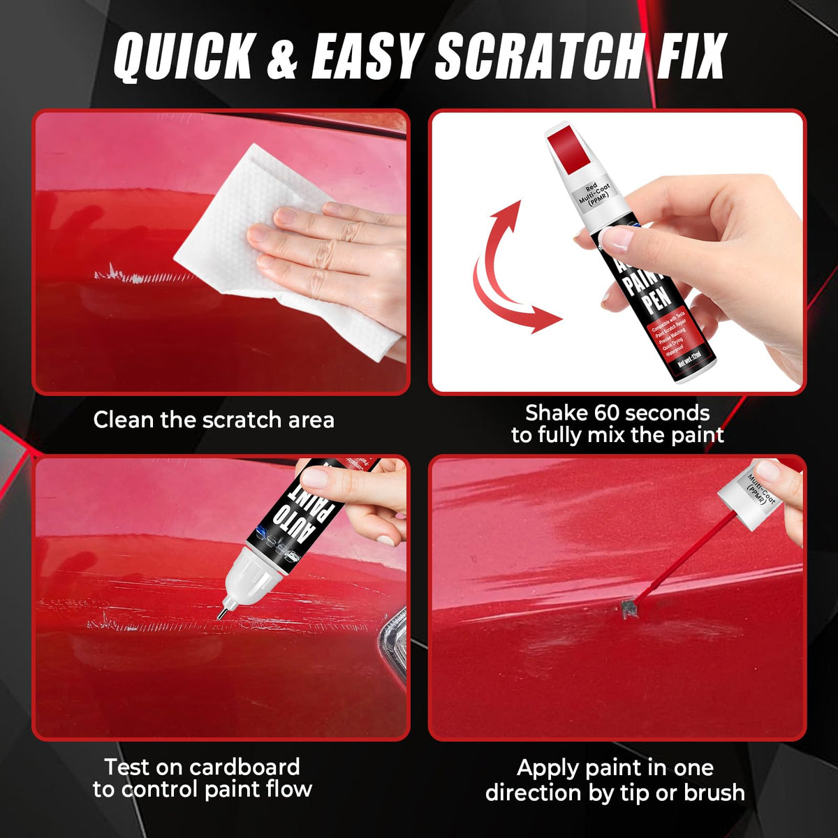 Touch Up Paint for Cars (Pearl White Multi-Coat PPSW), Compatible with Tesla Model Y/3/X/S, 0.4 fl oz Color Accurate 2-in-1 Car Paint Scratch Repair Pen, Easy to Use, Fast-Drying, Long-Lasting