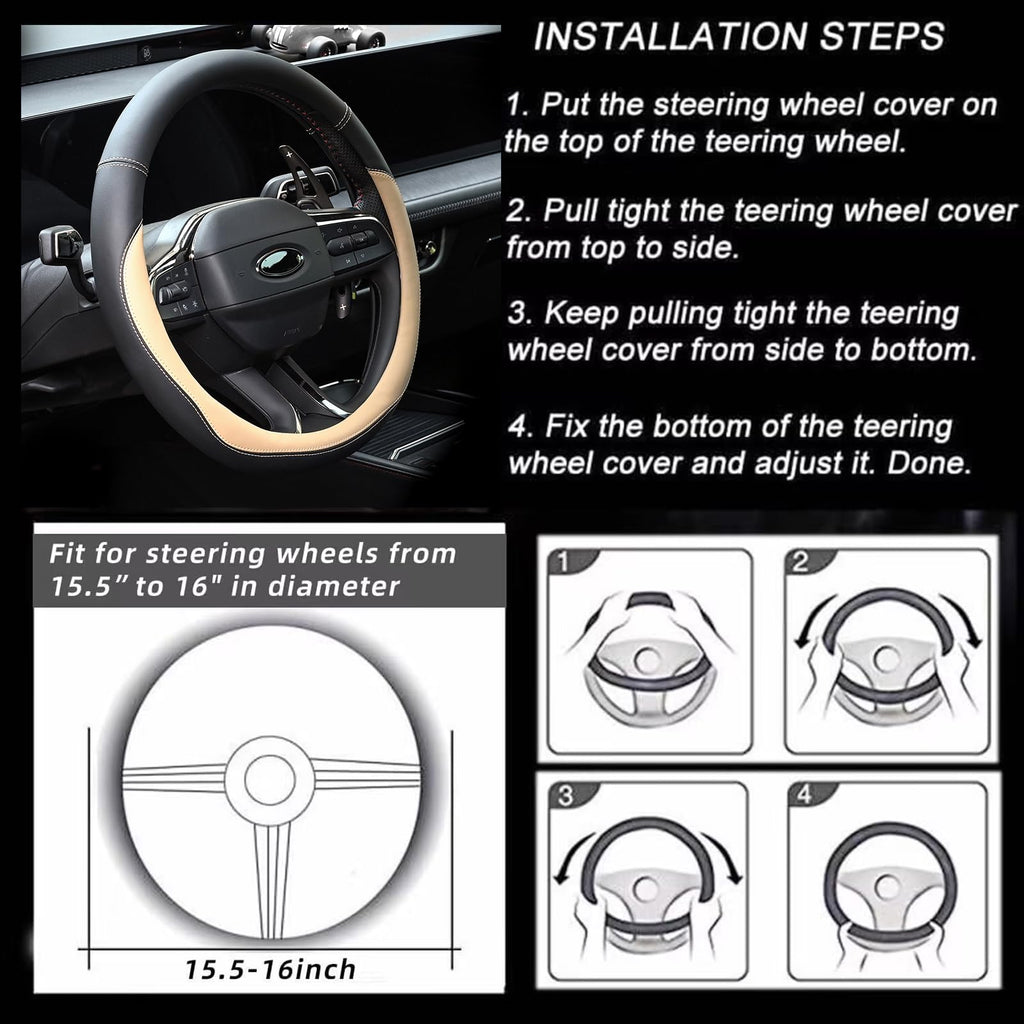 Valleycomfy Microfiber Leather Steering Wheel Cover Universal 15 inch (Black)
