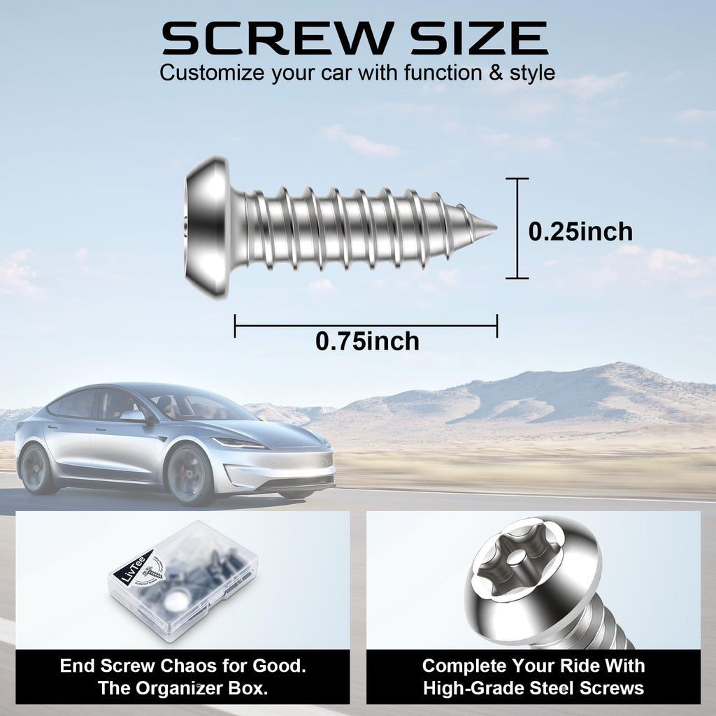 LivTee Rustproof License Plate Screws for Securing License Plates Frames and Covers on Cars and Trucks, 4 Sets Premium Stainless Steel Self Tapping Mounting Bolts (Black Zinc Plated)