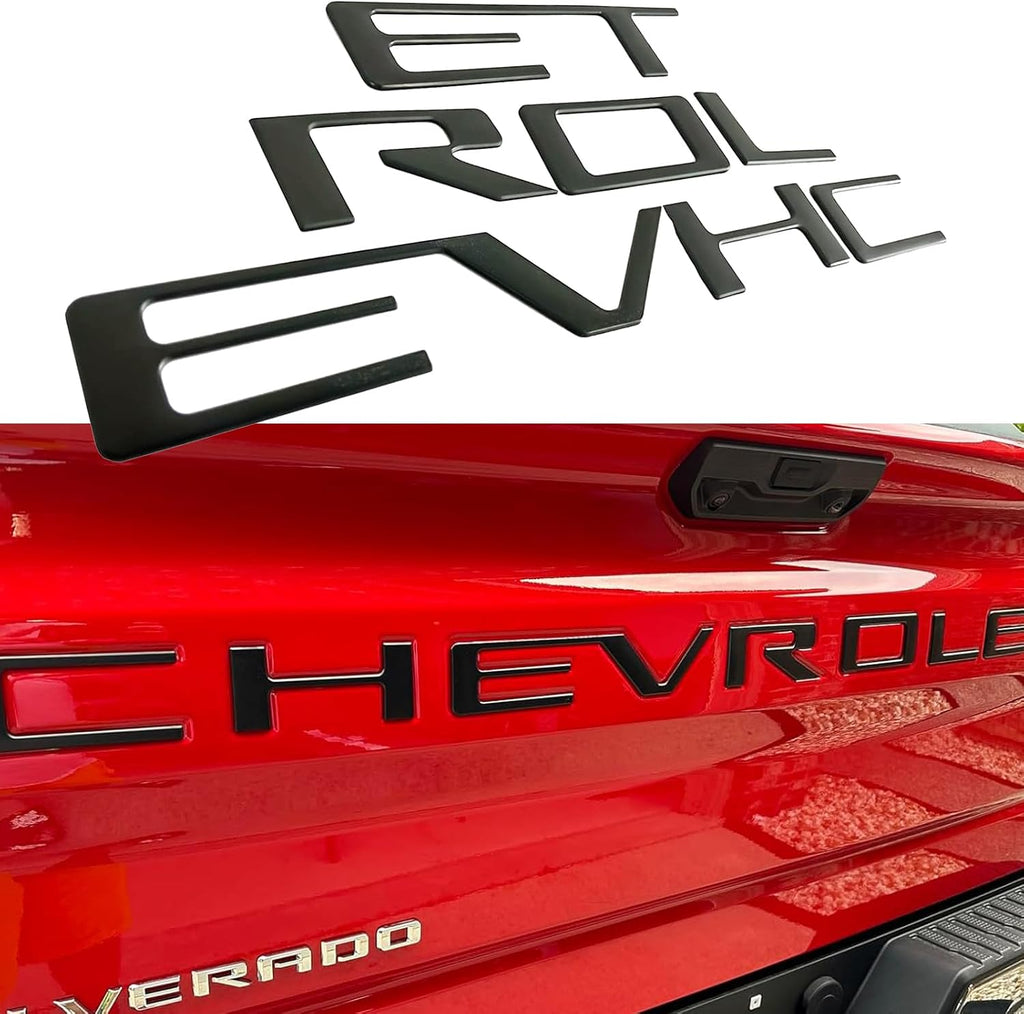 Tailgate Insert Letters Compatible with Chevy Silverado 2019 2020 2021 2022 2023 2024 2025 2026 3D Emblems Badge with Strong Adhesive Matte Black