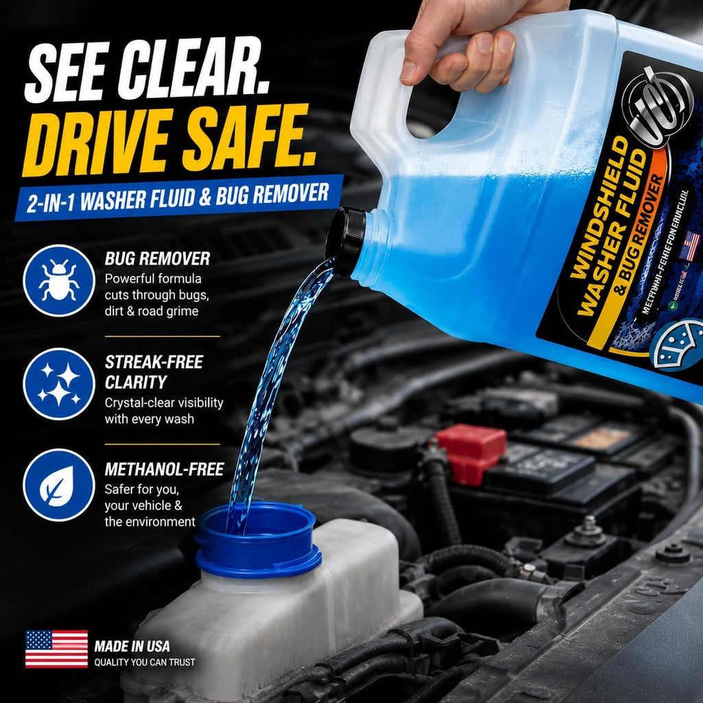 UCS Windshield Washer Fluid 2-in-1 Bug Remover, 1 Gallon (128 fl oz) | Ready-to-Use Formula Removes Bugs, Dirt & Road Grime for Clear, Streak-Free Glass – Methanol-Free