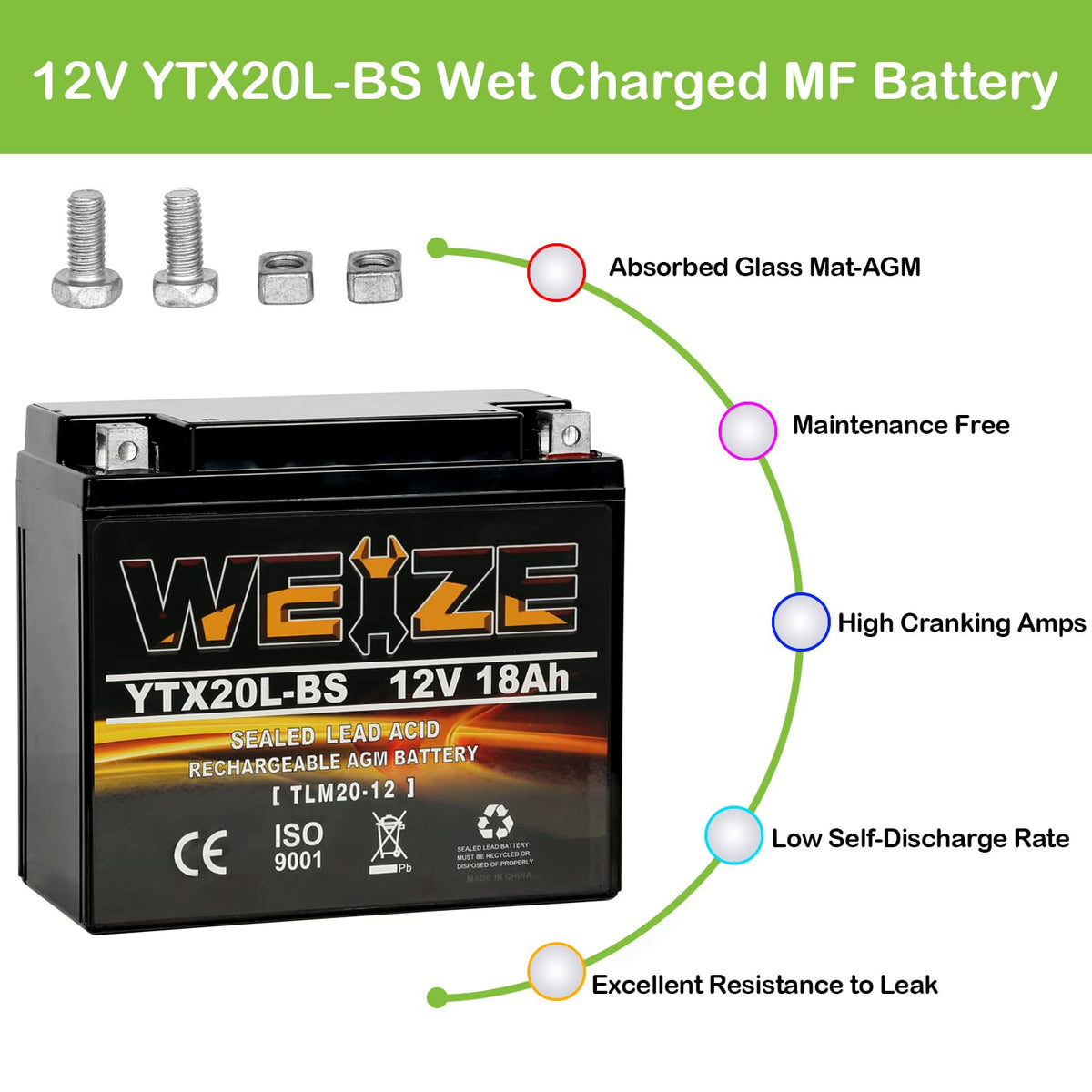 Weize YTX14 BS ATV Battery High Performance - Maintenance Free - Sealed AGM YTX14-BS Motorcycle Battery compatible with Honda Suzuki Kawasaki Yamaha scooter snowmobile