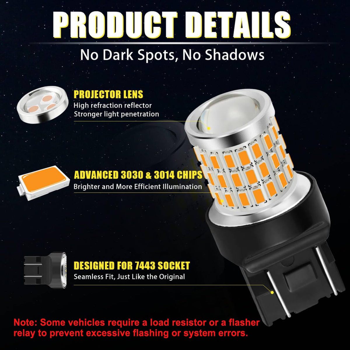 iBrightstar 3157 LED Bulb White, 4157 3156 LED Reverse Light Bulbs Super Bright for Tail Brake Lights Backup Lights Turn Signal Lights, 2 Pack