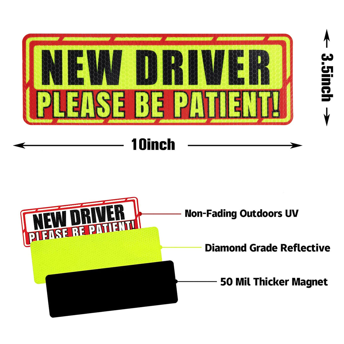SINGARO Student Driver Magnet for Car - Please Be Patient, 3Pcs Magnetic Reflective Novice Sticker, New Driver Decal, Removable Exterior Car Accessories