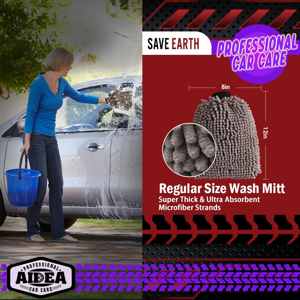 AIDEA Car Wash Mitt Microfiber-2PK, Car Wash Brush, Green, 7.12''X10.14''