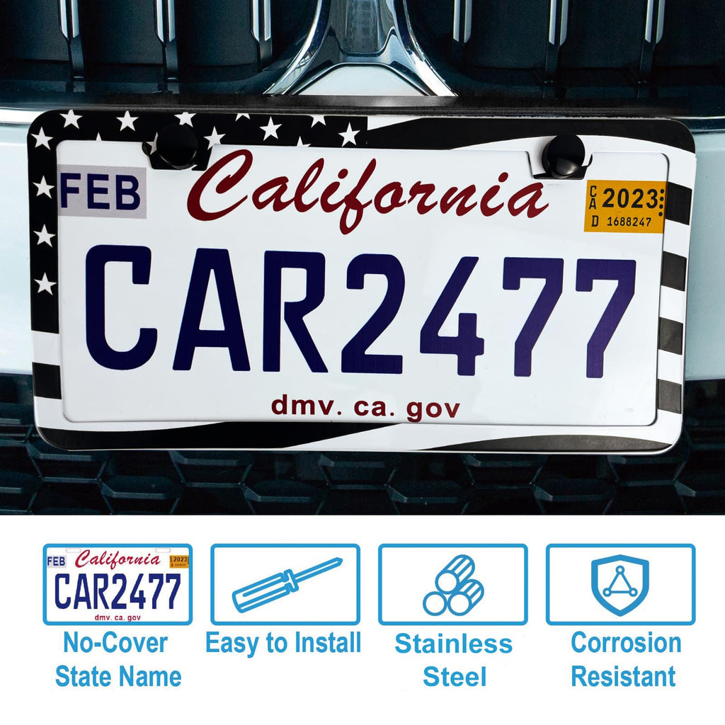 2PCS Premium Matte Black License Plate Frames, Solid Rust-Proof Aluminum Holder with 2 Holes, Universal Car Frame for Women and Man, Including Screws, by Lengnoyp.