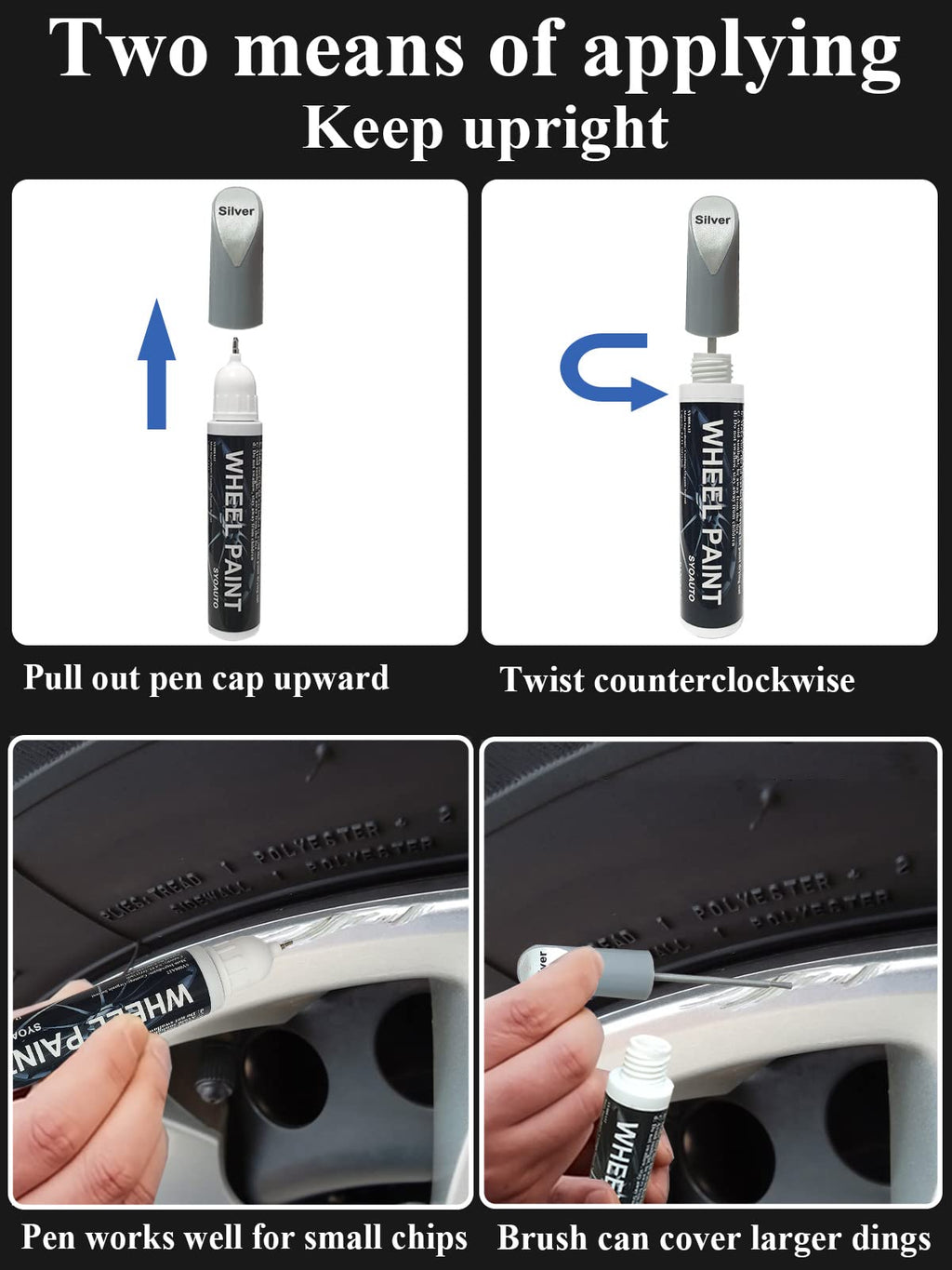 SYOAUTO Gloss Black Rim Touch Up Paint, Car Wheel Scratch Repair Touch Up Paint Pen, Universal Color Rim Wheel Paint (Gloss Black)