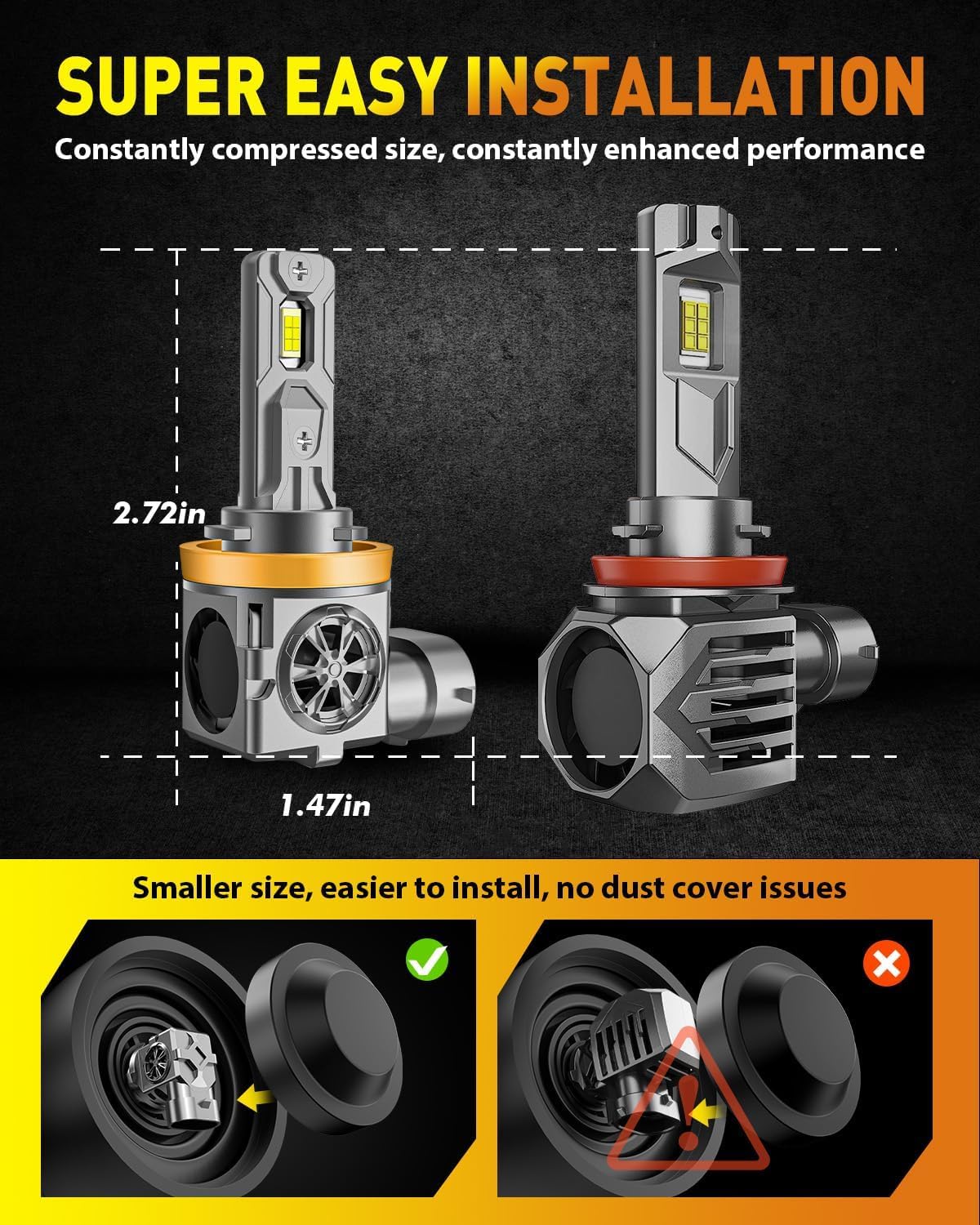Termitor Latest H11 9005 LED Head1ight Bulbs Combo, 150,000LM LM High/Low Beam, 85K+ Hours Long Service Life, 6500K Cool White, Real 1:1 Halogen Size H9 HB3 Off-Road Light for Car UTV SUV, Plug N Play