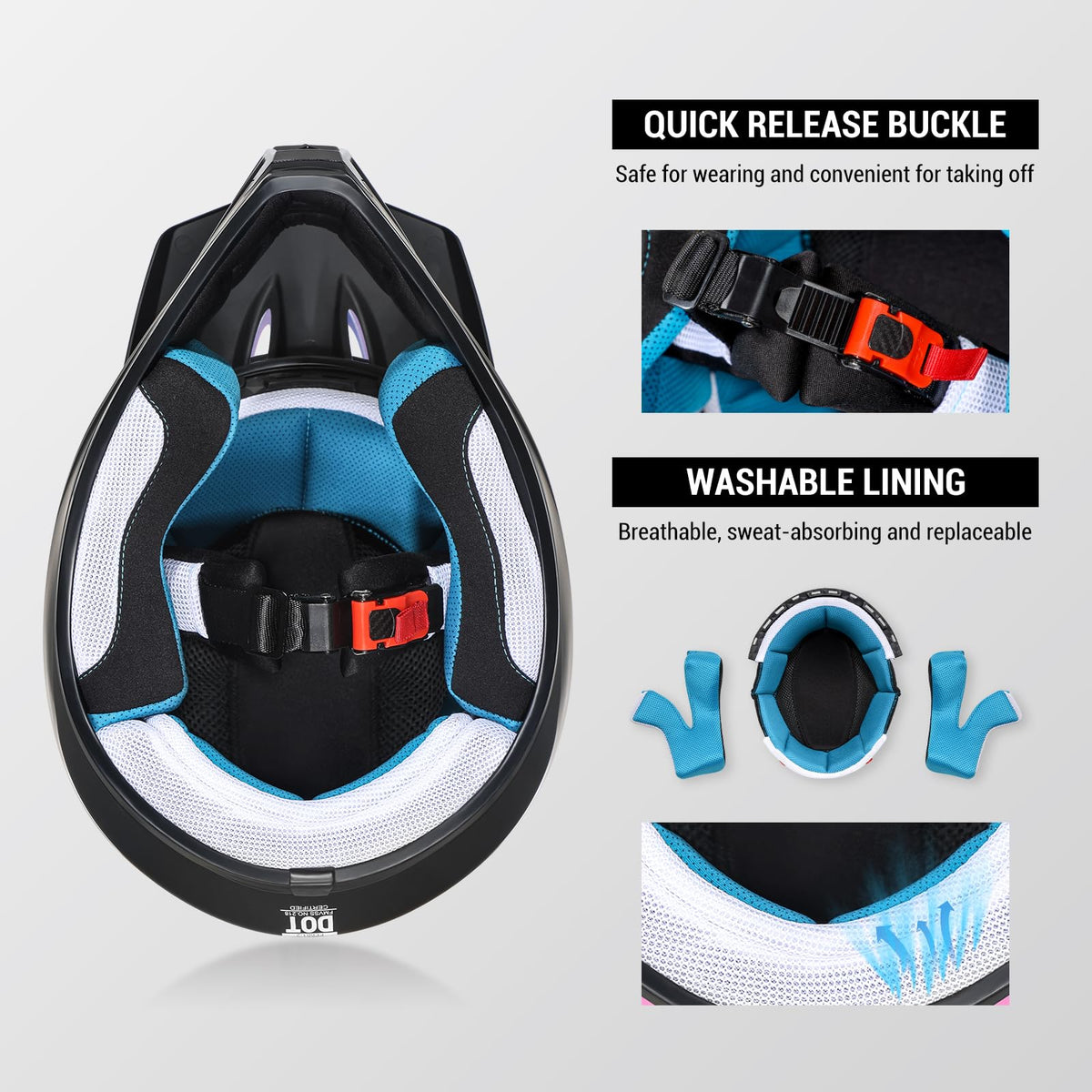 Youth Kids Dirt Bike Helmet DOT Approved, Full Face Motocross Set