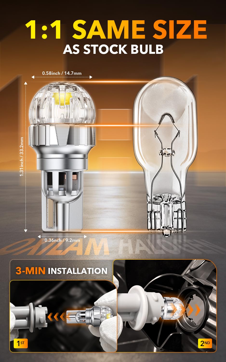 OXILAM 194 LED Bulb for License Plate Bulb Super Bright, 168 T10 W5W 2825 LED Bulb for Dome Door Map Courtesy Trunk Cargo Dash LED Interior Light Bulb, Pack of 2