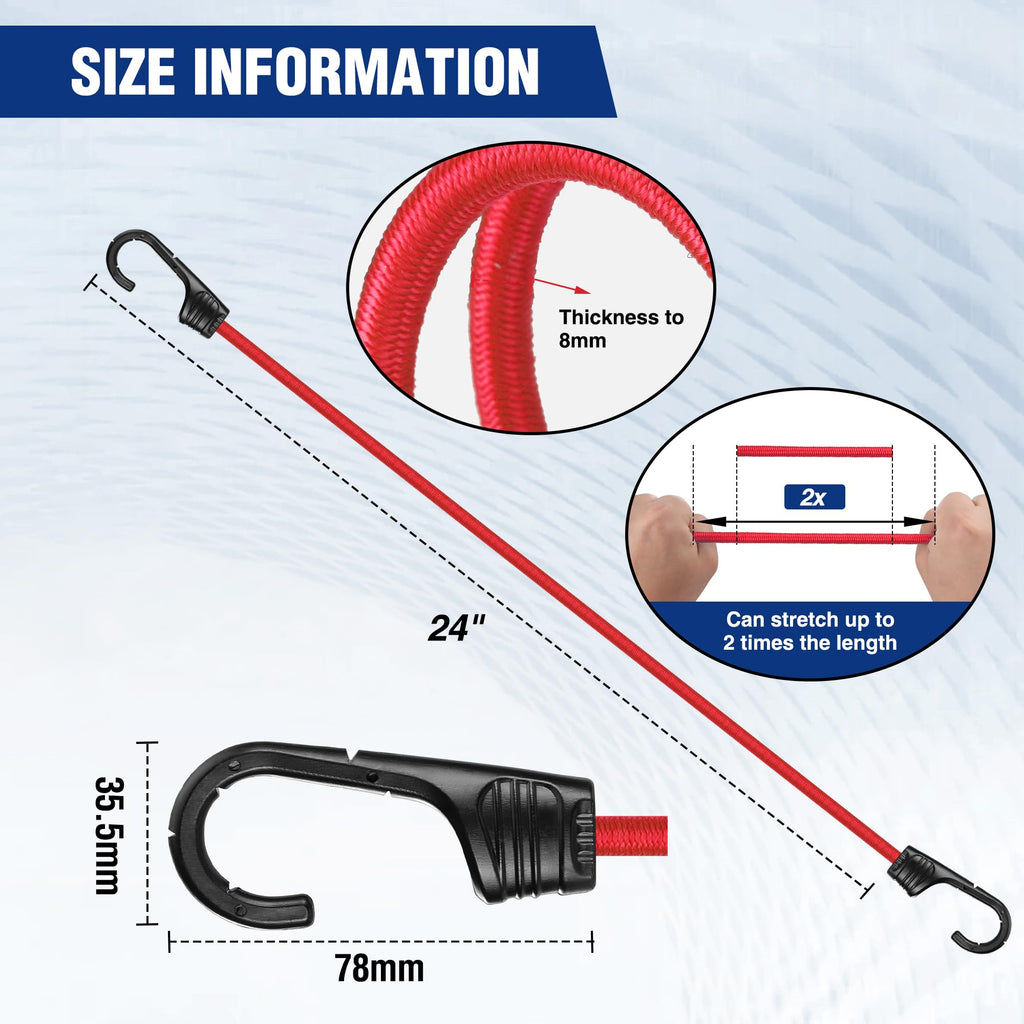 WORKPRO Bungee Cords with Hooks, Heavy Duty Outdoor Bungee Strap, 22-Piece