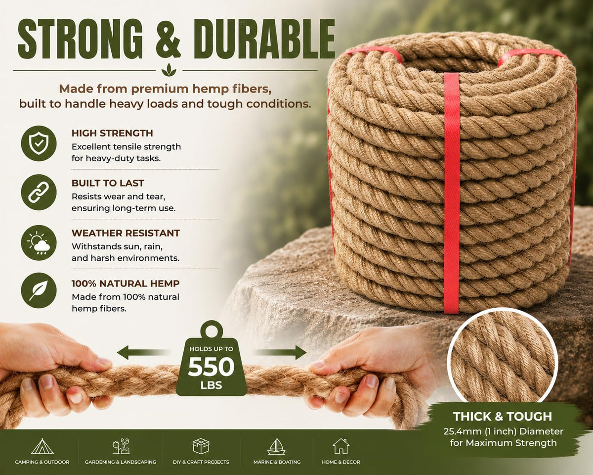 Natural Jute Twine, 8MM x 50FT Jute Rope Roll, Heavy Duty Thick Twine for Cat Scratching Post, Bundling, Gardening and DIY Crafts