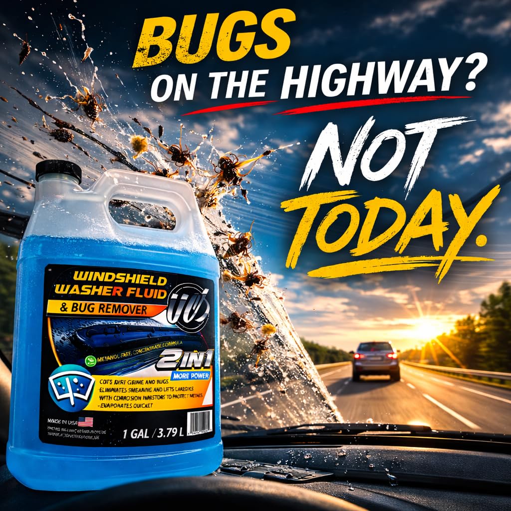 UCS Windshield Washer Fluid 2-in-1 Bug Remover, 1 Gallon (128 fl oz) | Ready-to-Use Formula Removes Bugs, Dirt & Road Grime for Clear, Streak-Free Glass – Methanol-Free