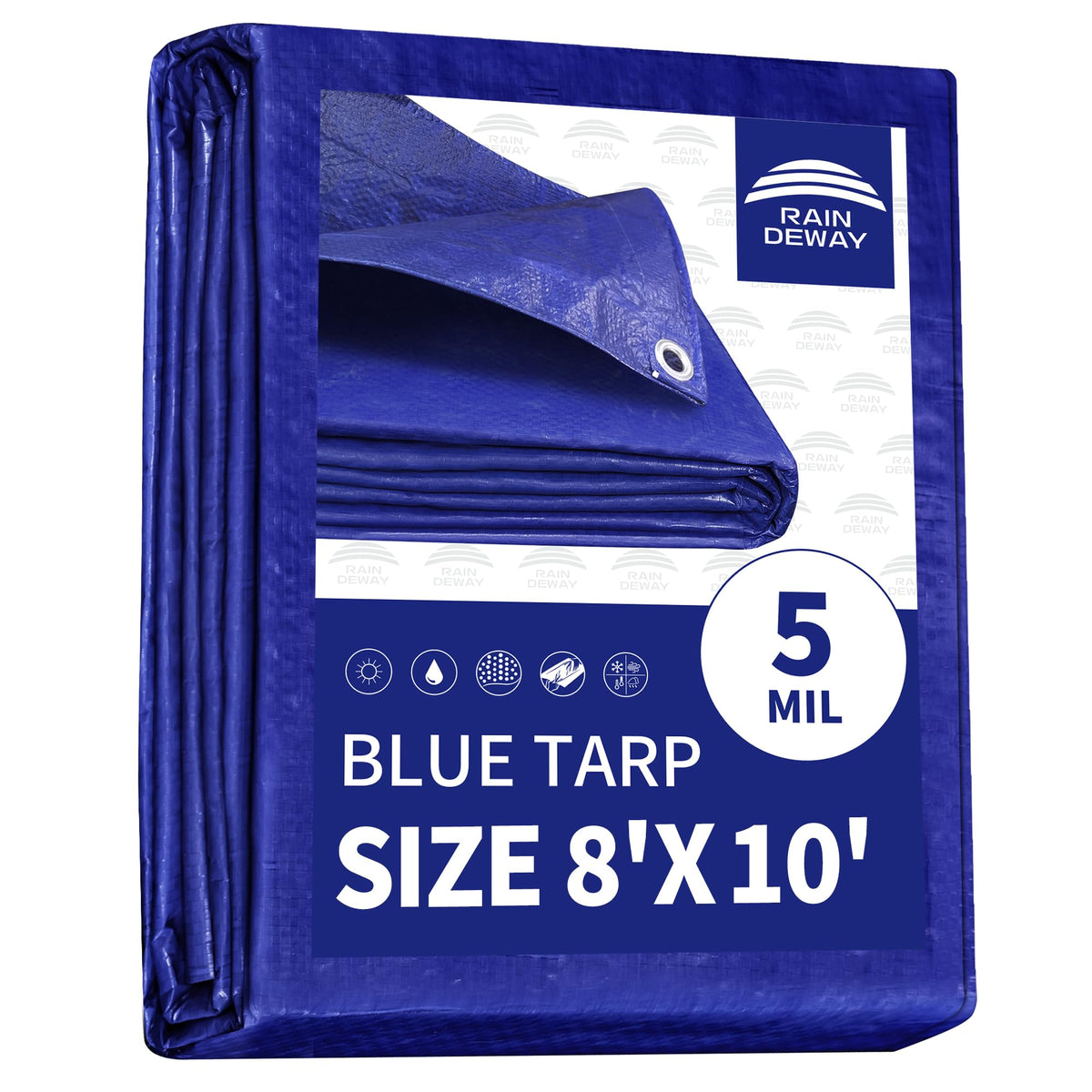 RAINDEWAY Tarps 8x10Ft 5.5 Mil Multipurpose Waterproof Poly Tarp Cover