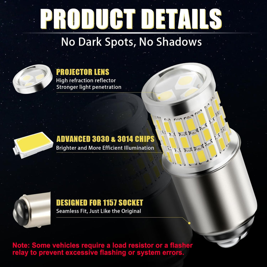 iBrightstar 3157 LED Bulb White, 4157 3156 LED Reverse Light Bulbs Super Bright for Tail Brake Lights Backup Lights Turn Signal Lights, 2 Pack
