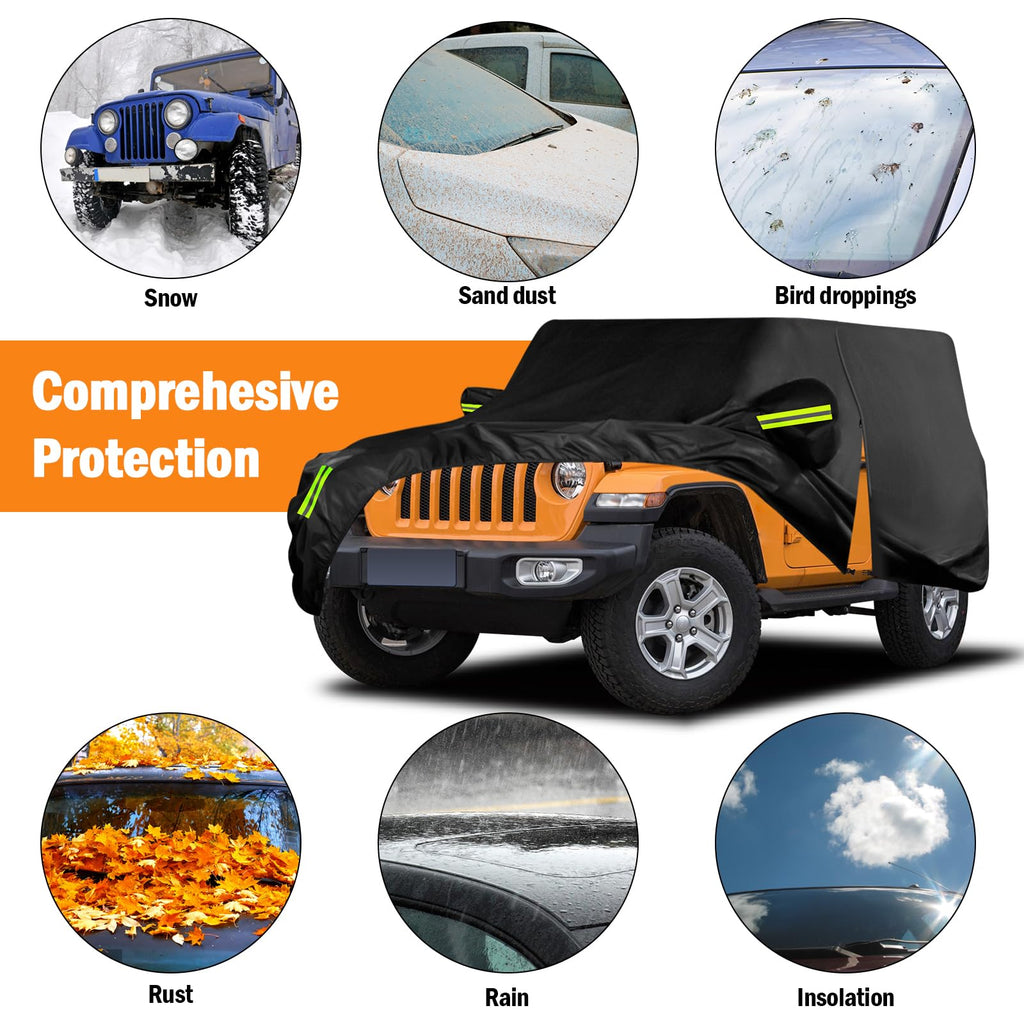 Waterproof Car Cover for Jeep Wrangler 4 Door 2006-2026 JK JL Windproof