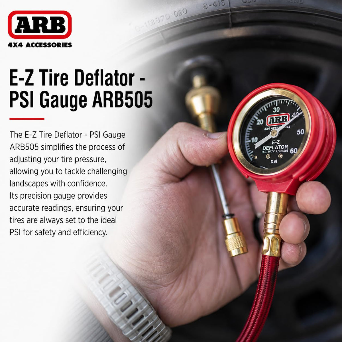 ARB ARB505 Deflator Kit 10-60 PSI Tire Pressure Gauge Rapid Air Down Offroad Kit With Recovery Gear Pouch (PSI)