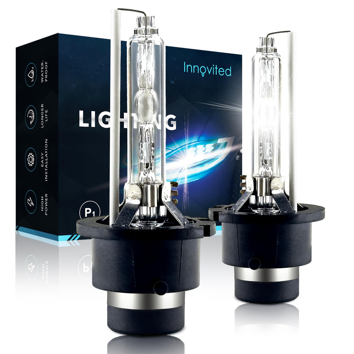 Innovited D2S HID Xenon Headlight Bulbs 6000K Cool White High Low Beam 66040 66240 85122,etc Replacement Bulb - Pack of 2