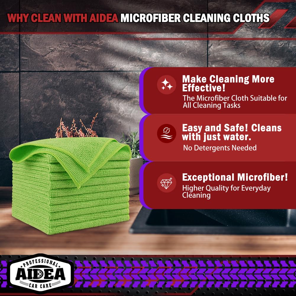 AIDEA Microfiber Cleaning Cloth-50PK, Microfiber Towels for Cars, 12"×12"