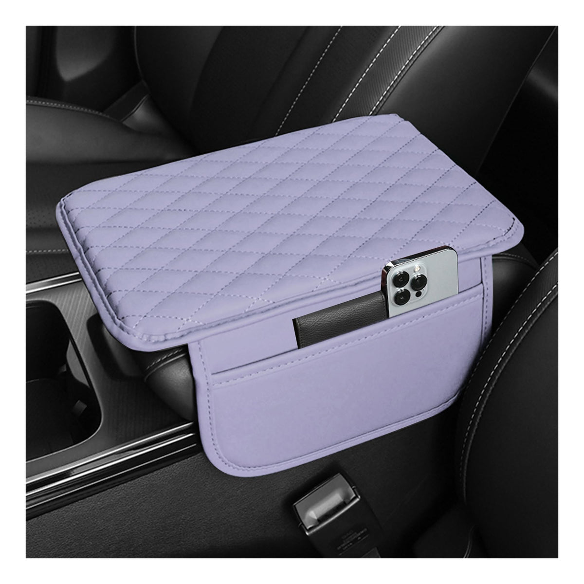 Stacool Upgraded Car Center Console Cover,Microfiber Leather Car Armrest Cover Cushion with 2 Storage Bags,Universal Car Armrest Storage Box (Black)