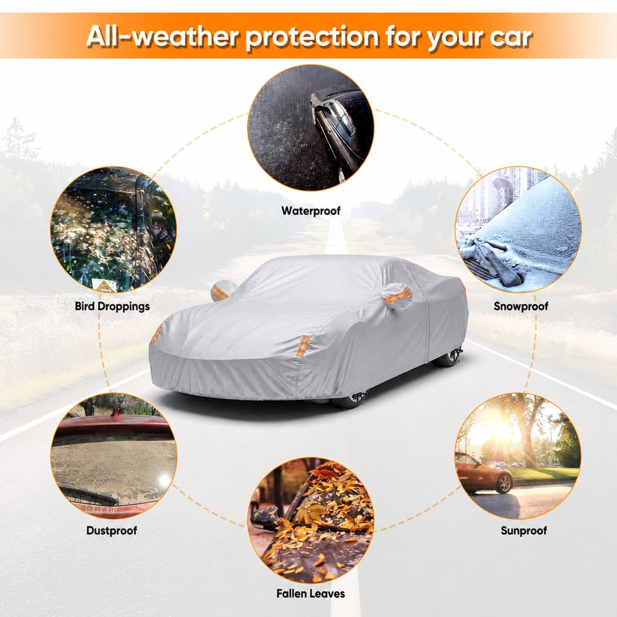 NEVERLAND Car Cover Waterproof All Weather for Sedan 183''L x 70''W x 59''H